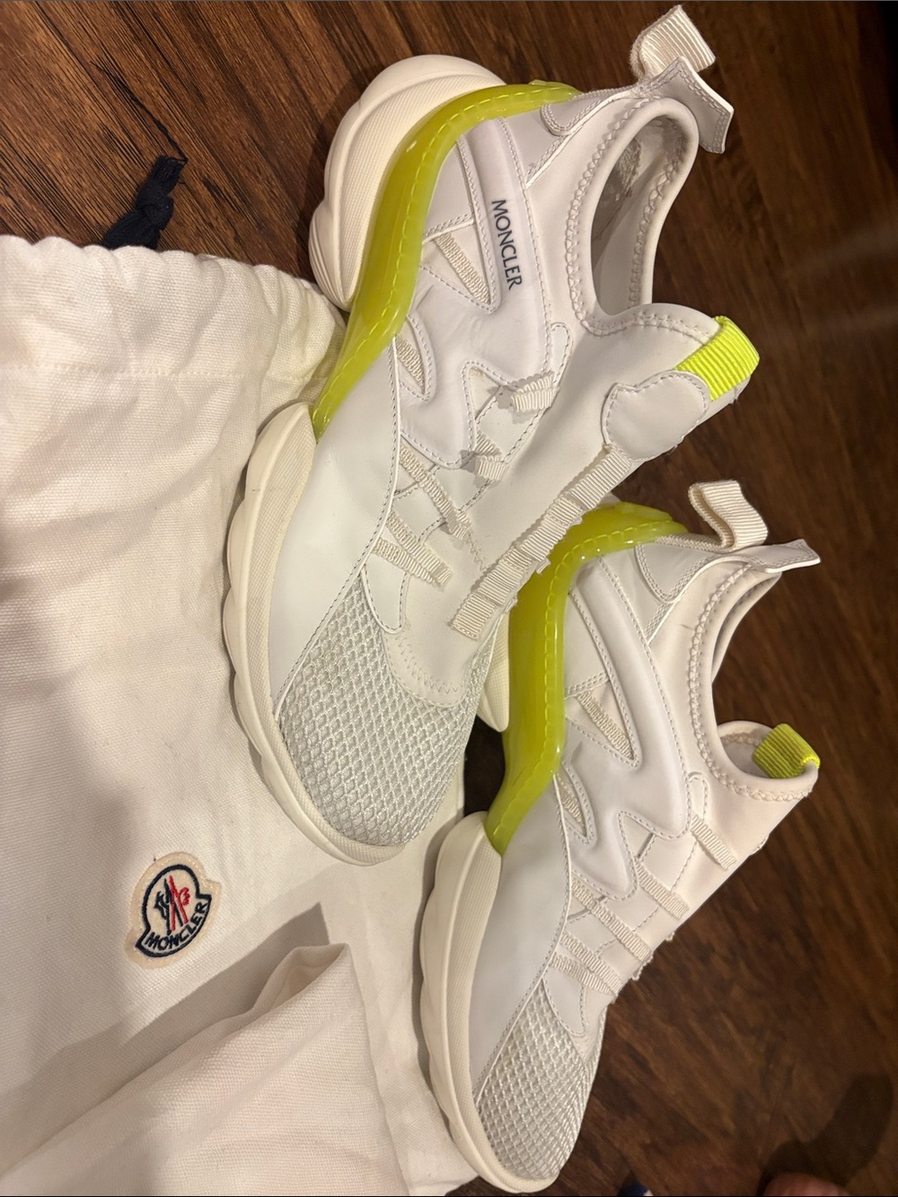 Moncler White Sneakers with Neon Yellow Accents